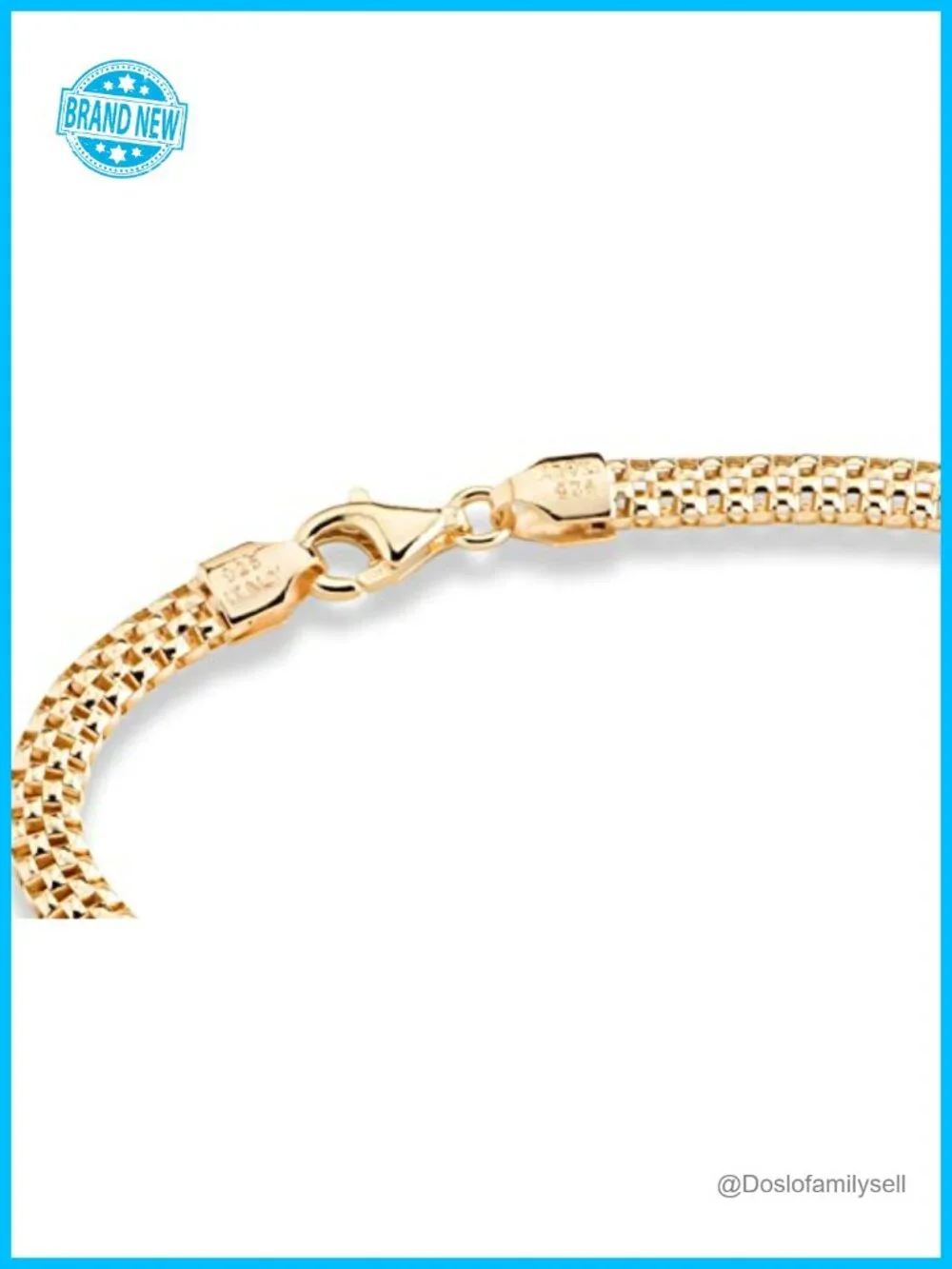 18K Gold Plated 925 Sterling Silver 4mm Mesh Link Chain Bracelet Lobster Clasp